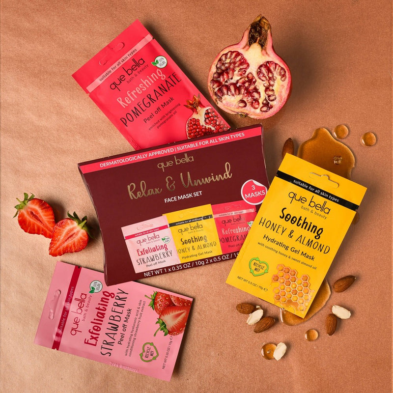 Que Bella Holiday Relax & Unwind Pamper Pouch Soothing Face Mask Gift Set - 1.36 fl oz/3pc