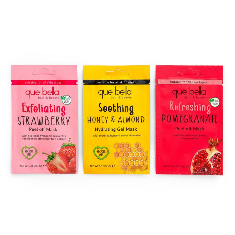 Que Bella Holiday Relax & Unwind Pamper Pouch Soothing Face Mask Gift Set - 1.36 fl oz/3pc