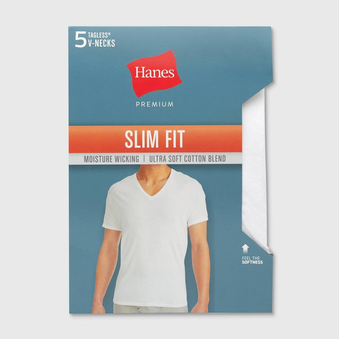 Hanes Premium Men's Slim Fit V-Neck T-Shirt 5pk - White S
