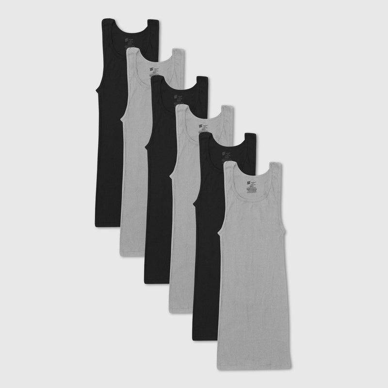Hanes Men's Ribbed Moisture-Wicking Tank Top Undershirt 6pk - Gray/Black XL