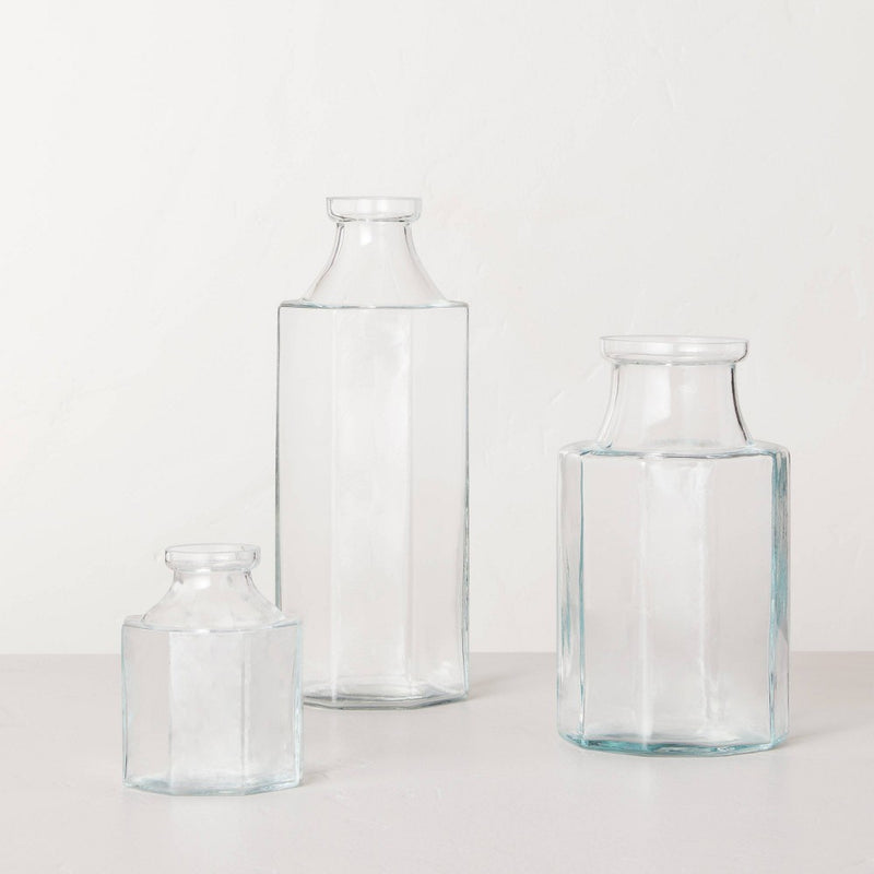 Small Octagonal Clear Glass Bottle Vase - Hearth & Hand with Magnolia