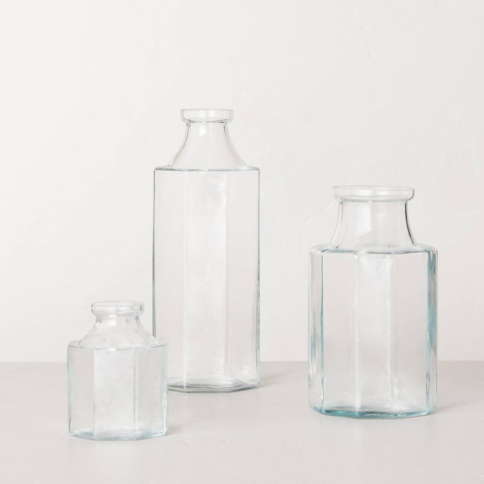 Small Octagonal Clear Glass Bottle Vase - Hearth & Hand with Magnolia