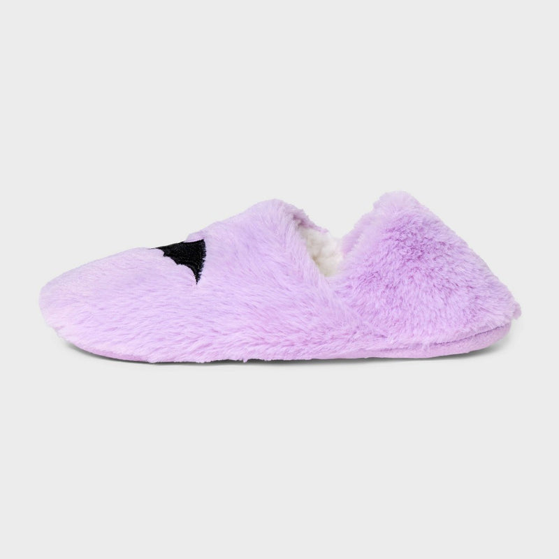 Women's Bat Glitter Embroidered Halloween Faux Fur Pull-On Slipper Socks with Grippers - Hyde & EEK! Boutique Purple/Black M/L