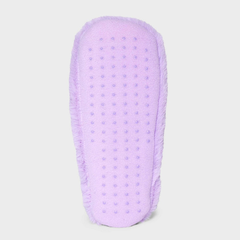 Women's Bat Glitter Embroidered Halloween Faux Fur Pull-On Slipper Socks with Grippers - Hyde & EEK! Boutique Purple/Black M/L