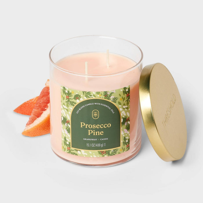 2-Wick Lidded Glass Prosecco Pine Jar Candle 15.1oz - Threshold