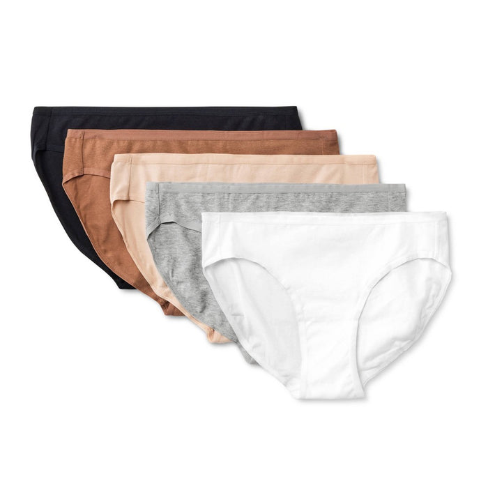 Women's 5pk Cotton Blend Bikini Underwear - Dealworthy Assorted Neutral M