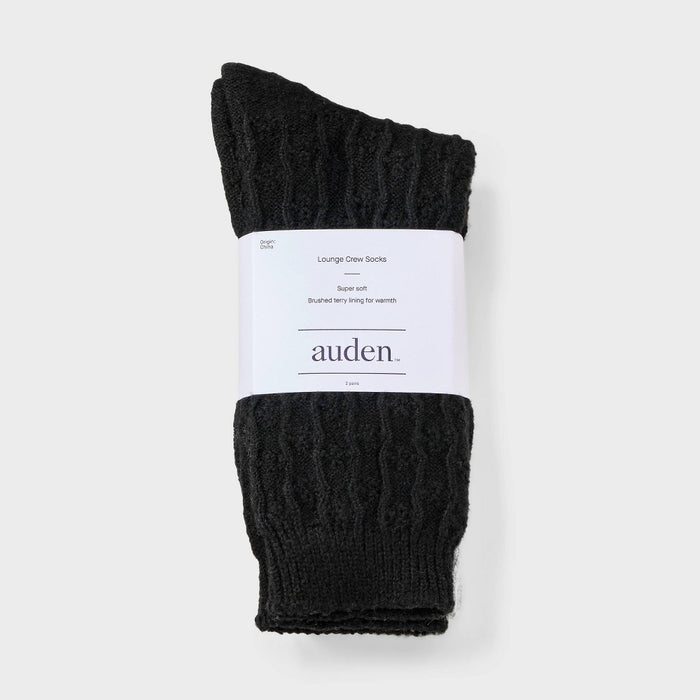 Women's Brushed Terry Lined 2pk Cozy Crew Socks - Auden Black/Heather Gray 4-10