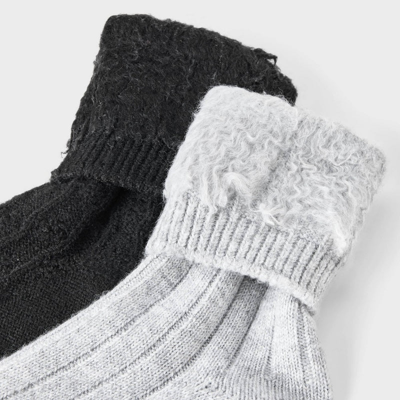 Women's Brushed Terry Lined 2pk Cozy Crew Socks - Auden Black/Heather Gray 4-10