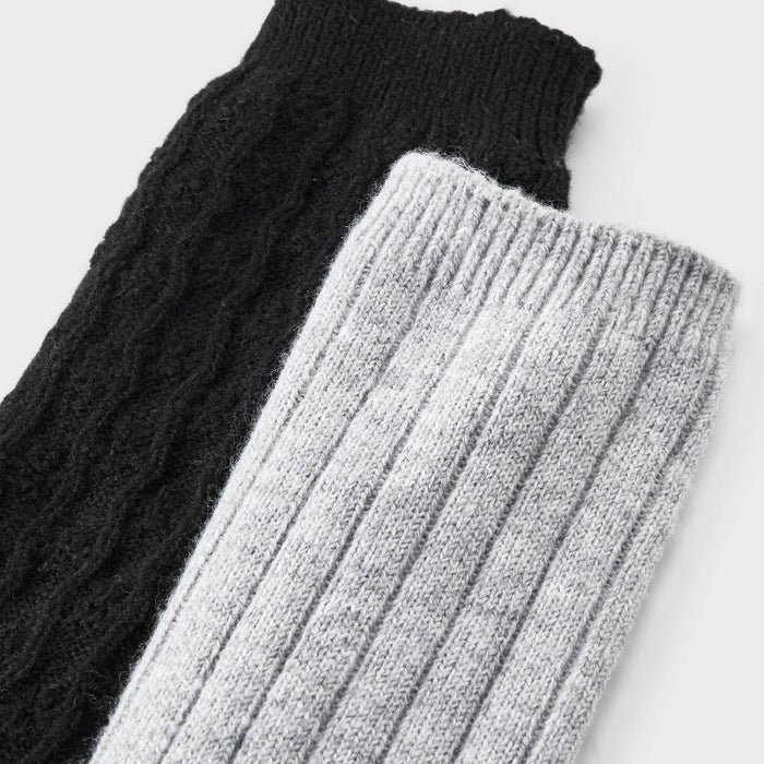 Women's Brushed Terry Lined 2pk Cozy Crew Socks - Auden Black/Heather Gray 4-10