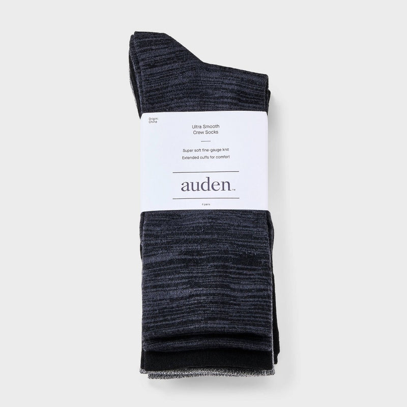Women's Ultra Smooth Supersoft Fine Gauge Knit 4pk Crew Socks - Auden Black/Gray 4-10