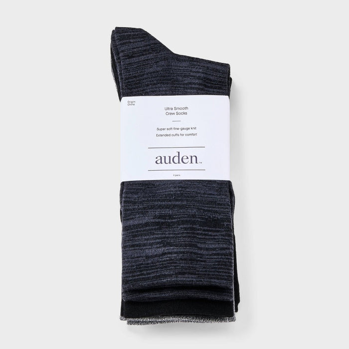 Women's Ultra Smooth Supersoft Fine Gauge Knit 4pk Crew Socks - Auden Black/Gray 4-10