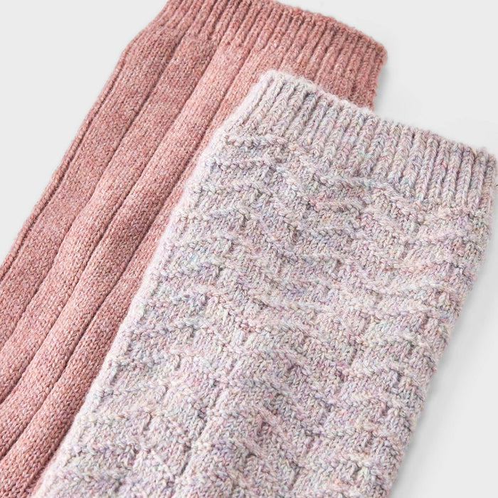 Women's Brushed Terry Lined 2pk Cozy Crew Socks - Auden Rose/Pink 4-10