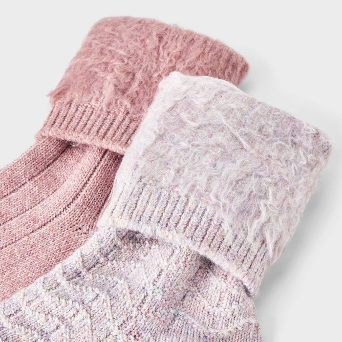 Women's Brushed Terry Lined 2pk Cozy Crew Socks - Auden Rose/Pink 4-10