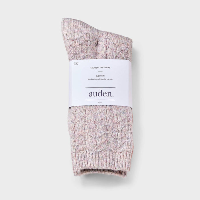 Women's Brushed Terry Lined 2pk Cozy Crew Socks - Auden Rose/Pink 4-10