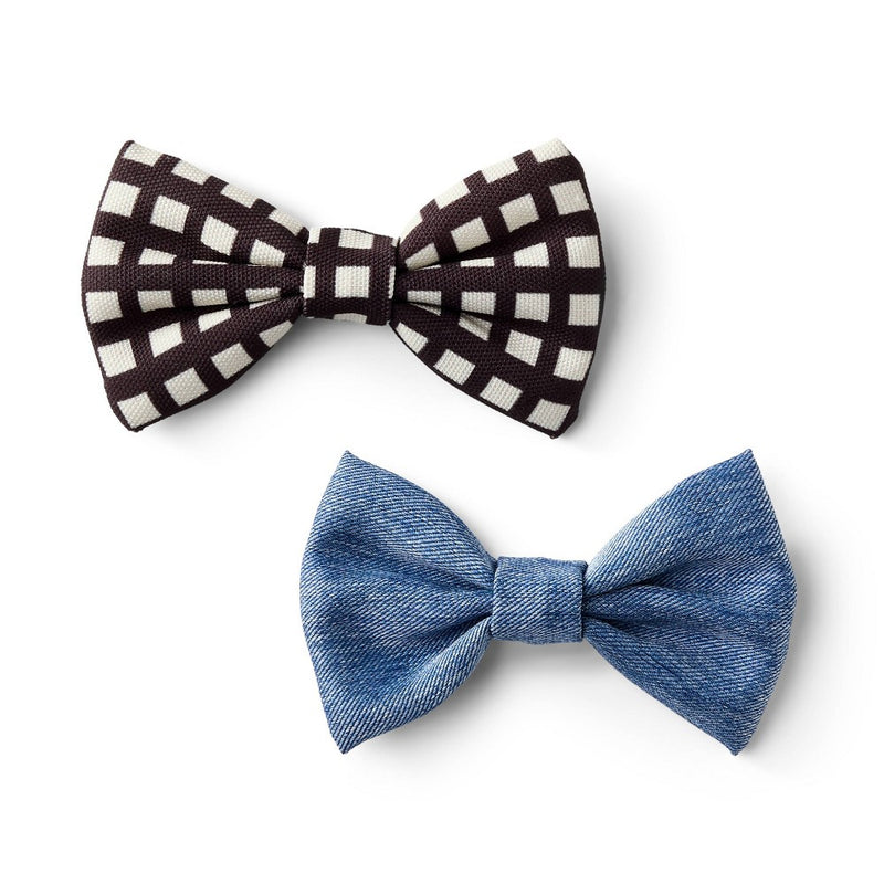 Dog and Cat Bowtie Set - Squares/Blue Twill - The Cuddle Collab with Zelda, Titus & Brave