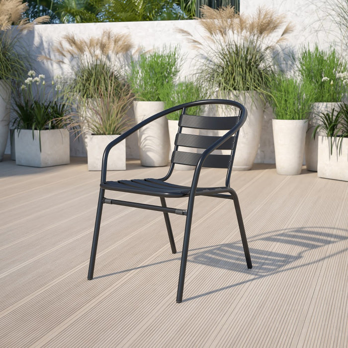 Flash Furniture Black Metal Restaurant Stack Chair with Aluminum Slats (LOCAL PICKUP ONLY)