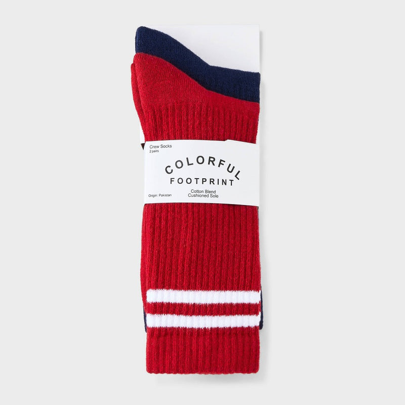 Women's Striped 2pk Cushioned Ribbed Crew Socks - Red/Navy 4-10