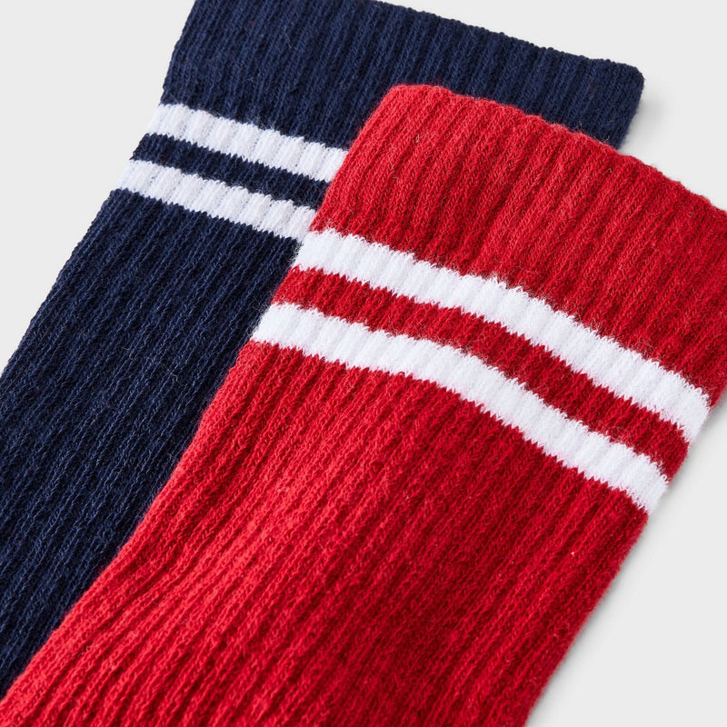 Women's Striped 2pk Cushioned Ribbed Crew Socks - Red/Navy 4-10
