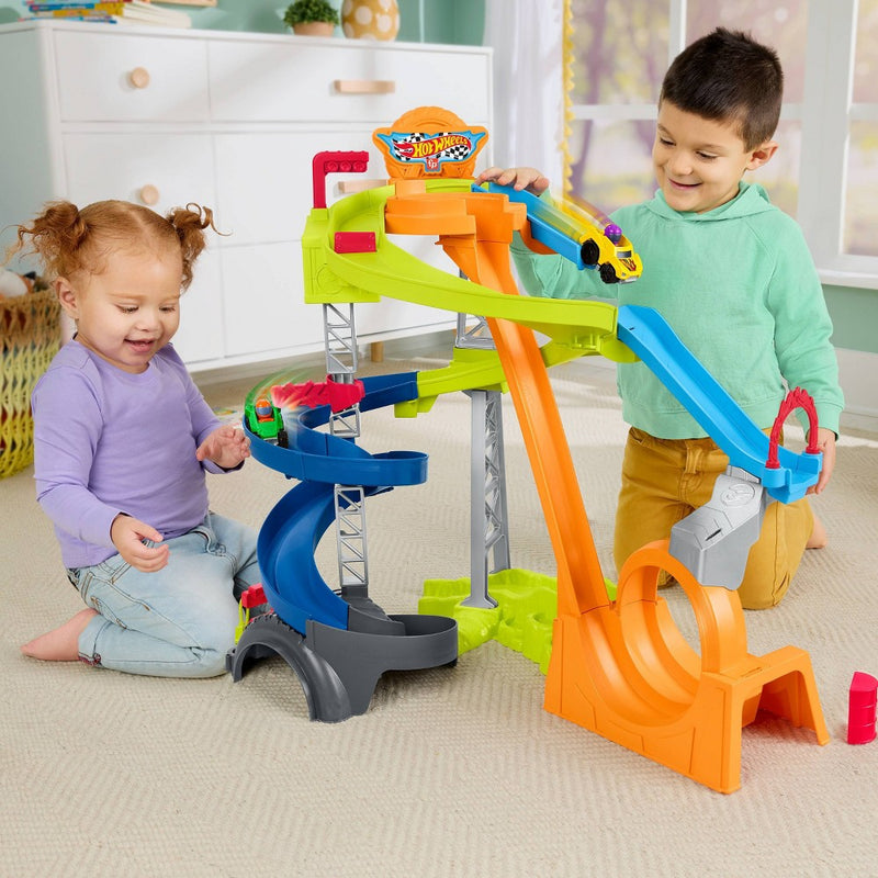Fisher-Price Little People Hot Wheels Spiral Stunt Speedway Toddler Race Track Playset 2 Toy Cars (LOCAL PICKUP ONLY)