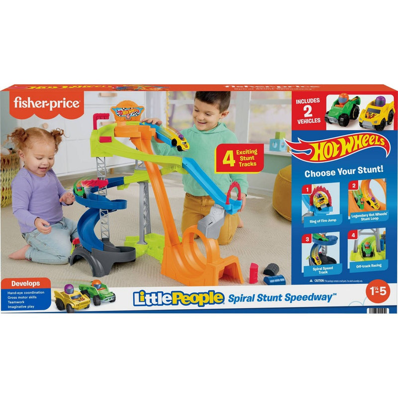Fisher-Price Little People Hot Wheels Spiral Stunt Speedway Toddler Race Track Playset 2 Toy Cars (LOCAL PICKUP ONLY)