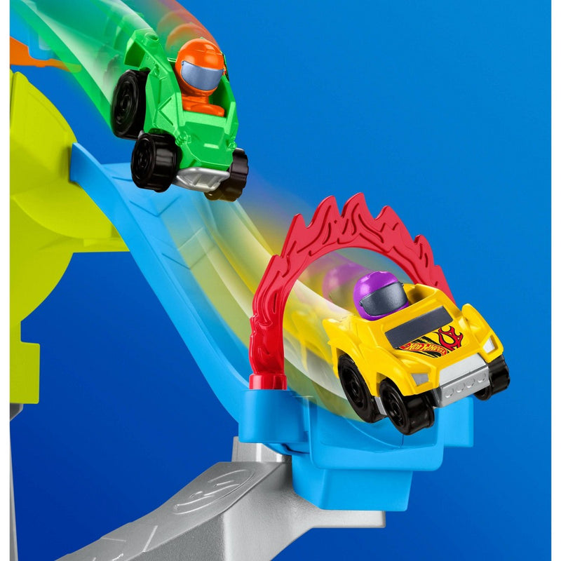 Fisher-Price Little People Hot Wheels Spiral Stunt Speedway Toddler Race Track Playset 2 Toy Cars (LOCAL PICKUP ONLY)