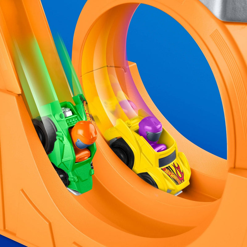Fisher-Price Little People Hot Wheels Spiral Stunt Speedway Toddler Race Track Playset 2 Toy Cars (LOCAL PICKUP ONLY)