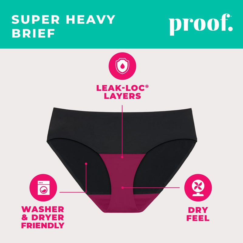 Proof. by Always Women's Briefs, Super Heavy Absorbency Period Underwear - Large - Black