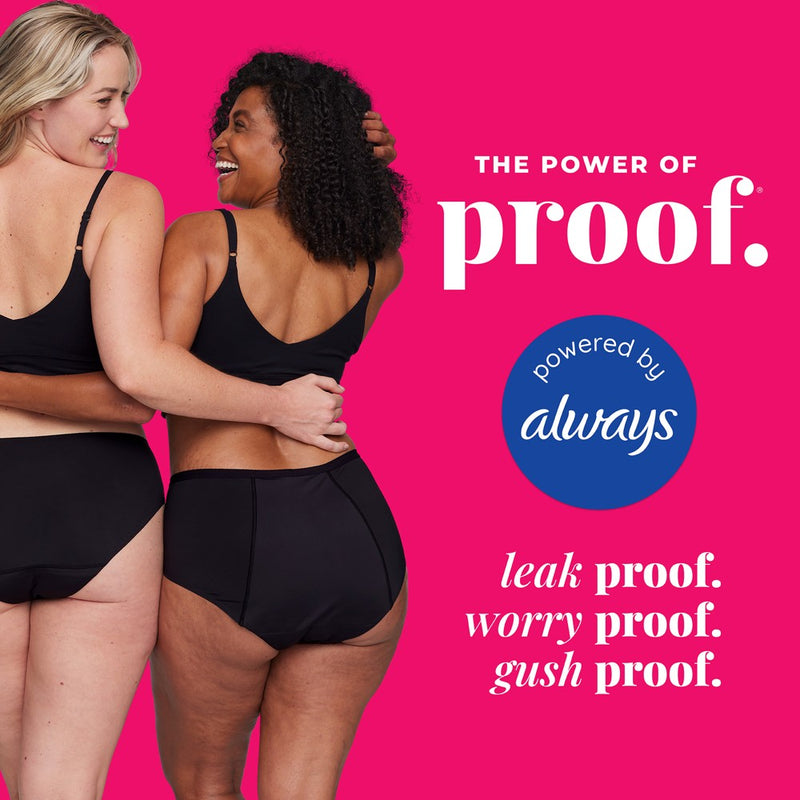 Proof. by Always Women's Briefs, Super Heavy Absorbency Period Underwear - Large - Black