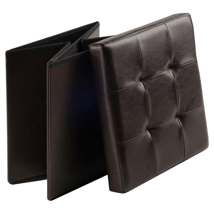 Ashford Ottoman with Accent Stools Faux Leather Espresso Brown - Winsome: Storage Space, MDF, Foldable Base