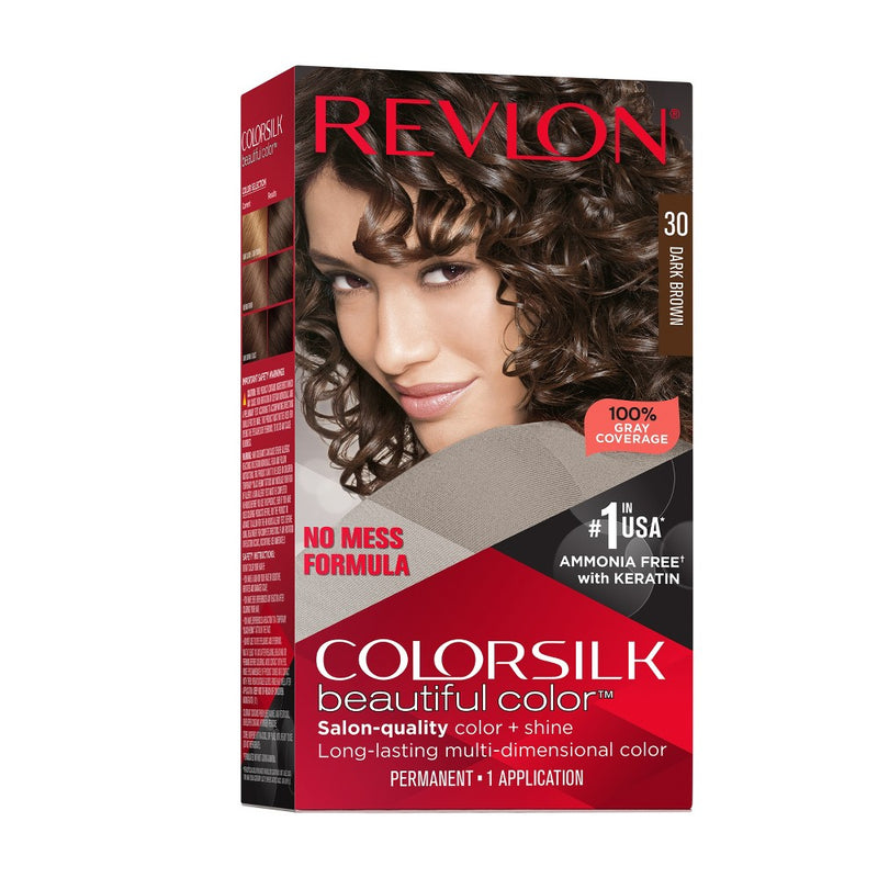 Revlon ColorSilk Beautiful Color 100% Gray Coverage Ammonia-Free Permanent Hair Color - 030 Dark Brown - 4.4 fl oz