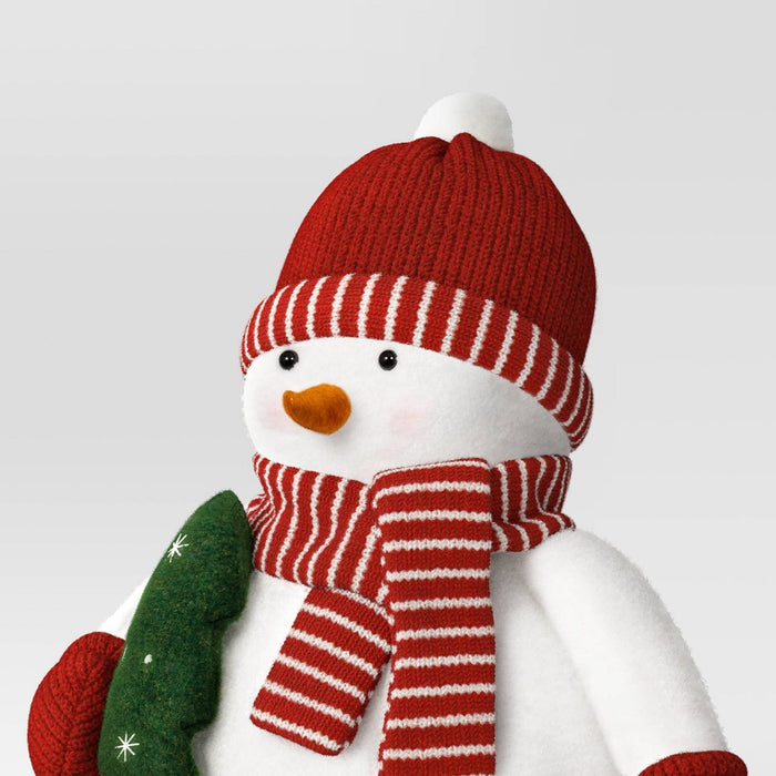 Fabric Snowman Figurine Holding Christmas Tree - Wondershop White