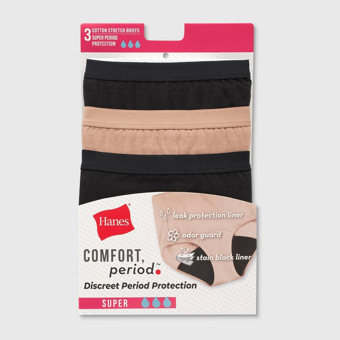 Hanes Women's 3pk Super Period Briefs - Black M