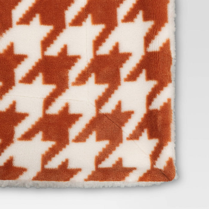 Printed Plush Houndstooth Throw with Faux Shearling Reverse Soft Orange/Cream - Threshold