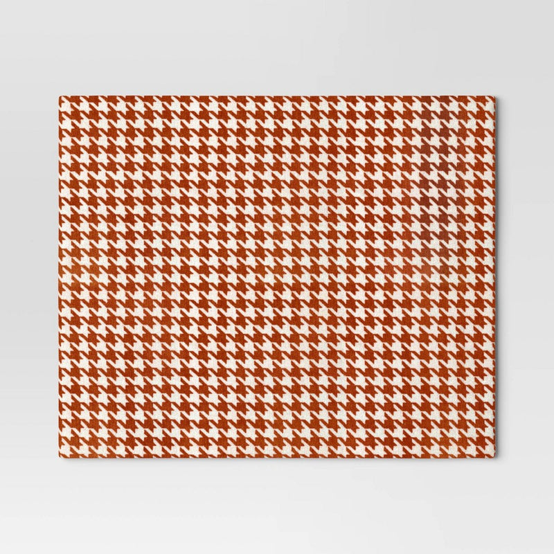 Printed Plush Houndstooth Throw with Faux Shearling Reverse Soft Orange/Cream - Threshold