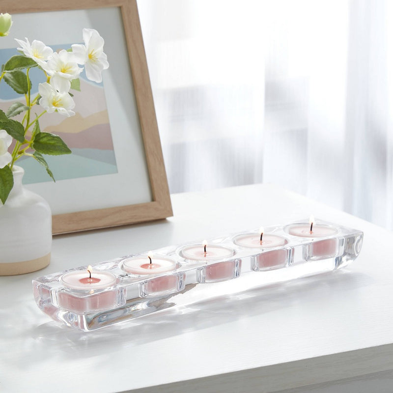 5 Candelabra Tealight Candle Holder - Room Essentials: Glass Candlestick Holders, Tabletop Decor, Fits 5 Tealights