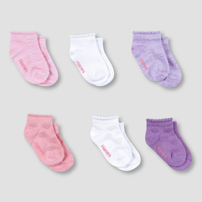 Hanes Premium Toddler Girls' 6pk Low Cut Comfortsoft Socks - Colors May Vary 4T