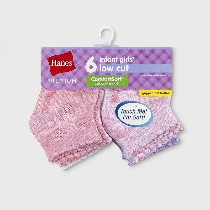 Hanes Premium Toddler Girls' 6pk Low Cut Comfortsoft Socks - Colors May Vary 4T