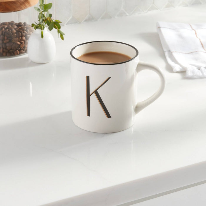 16oz Stoneware Monogram K Mug Ivory - Threshold