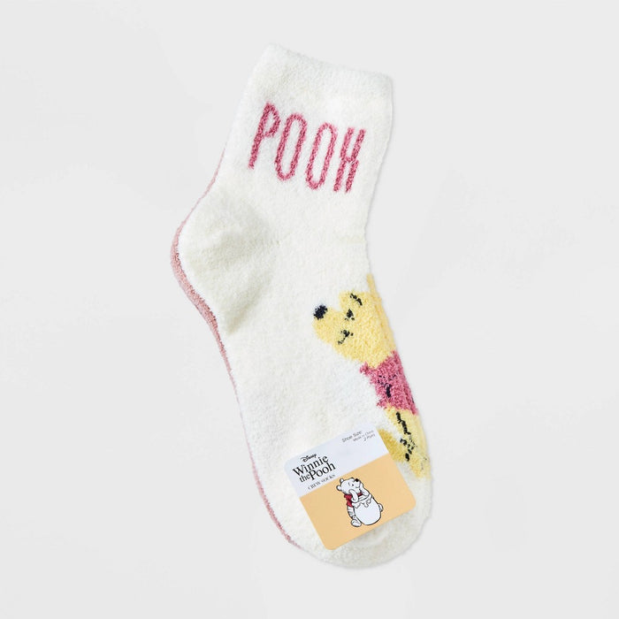 Women's Disney Winnie The Pooh 2pk Cozy Ankle Socks - Ivory/Pink 4-10