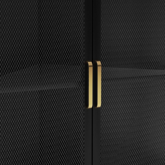 Mesh Corner Cabinet Black - Threshold: Sleek Metal Storage with Golden Handles, V-Shaped Design (LOCAL PICKUP ONLY)