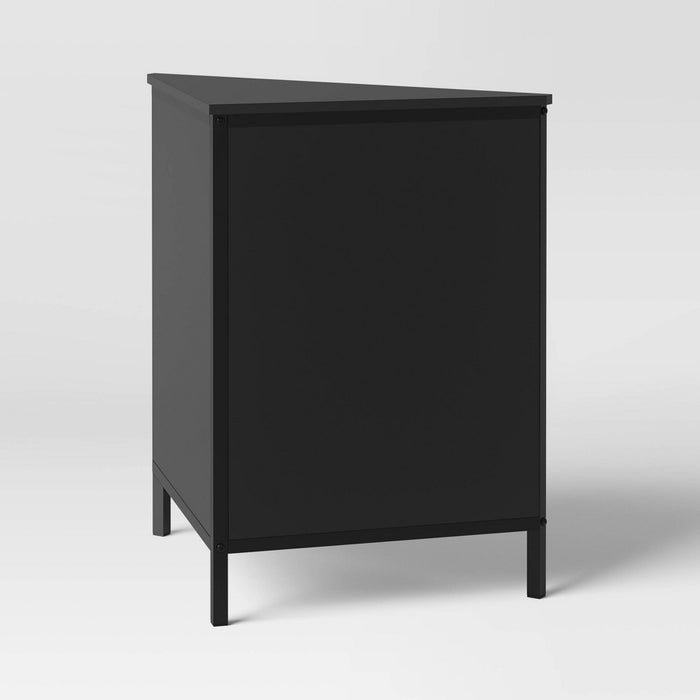 Mesh Corner Cabinet Black - Threshold: Sleek Metal Storage with Golden Handles, V-Shaped Design (LOCAL PICKUP ONLY)