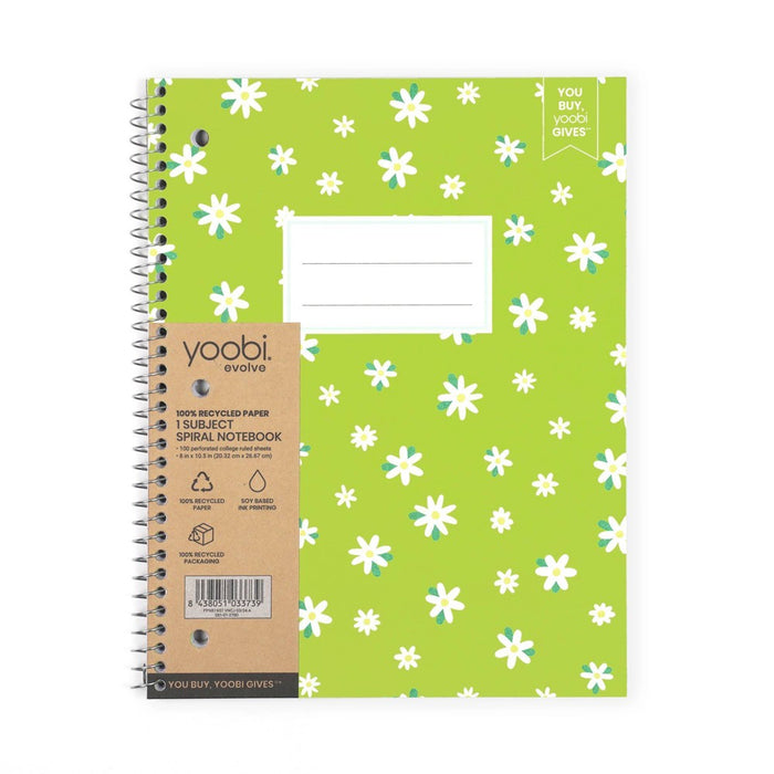 Yoobi Evolve 1 Subject Notebooks 8"x10.5" College Ruled Lime Green Daisy