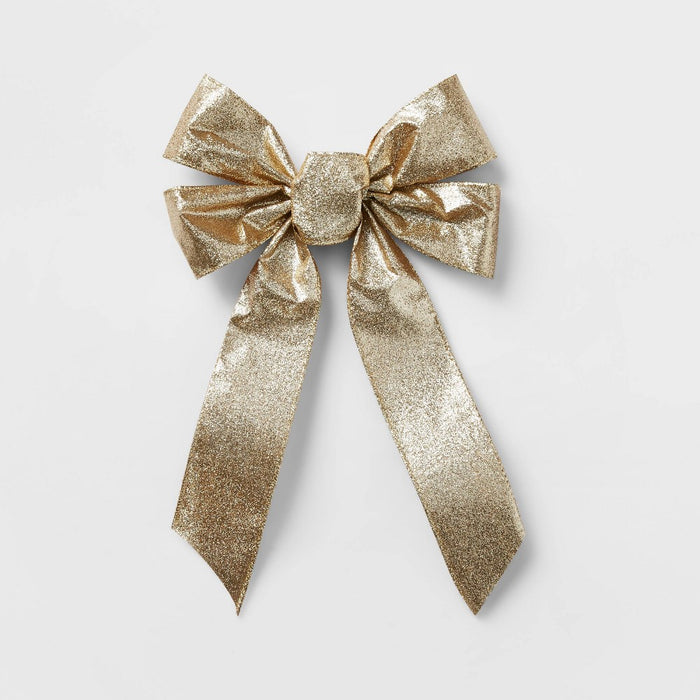 Glitter Fabric Christmas Bow Gold - Wondershop