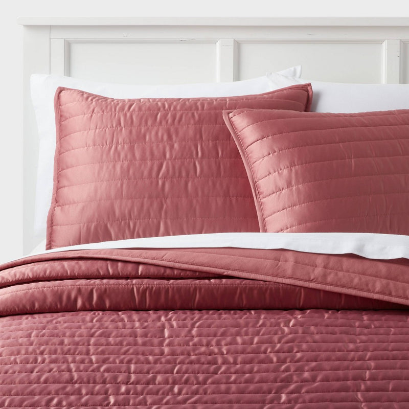 Standard Satin Quilt Sham Rose Pink - Room Essentials: OEKO-TEX Certified, Sateen Texture, No Backing, Machine Washable