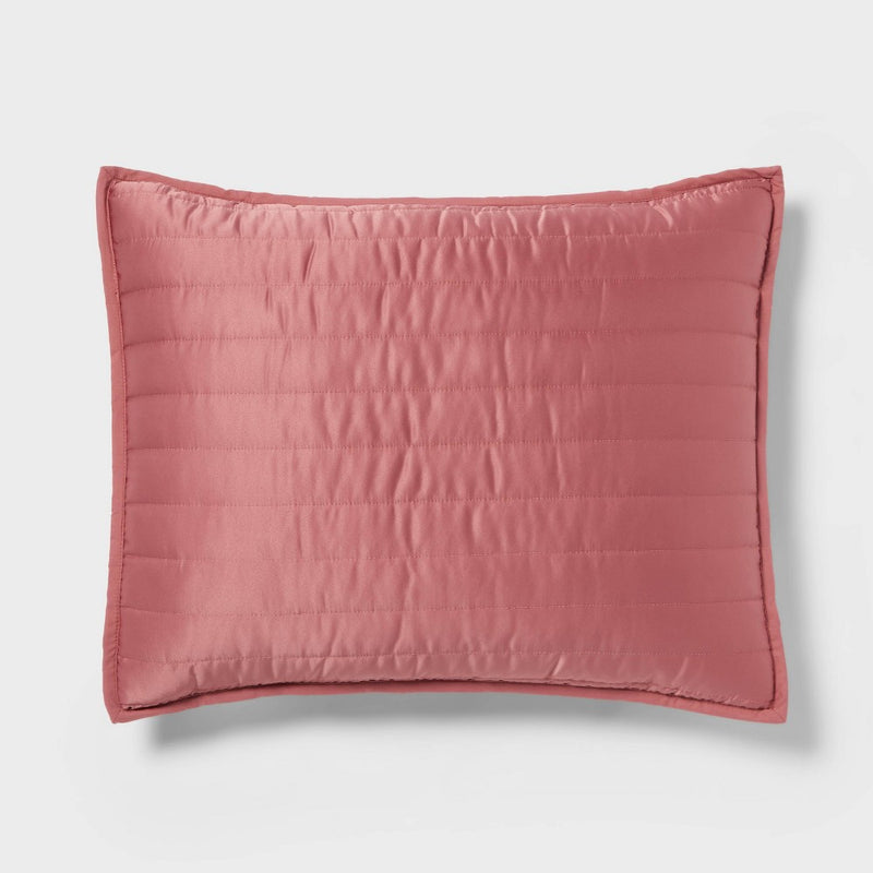 Standard Satin Quilt Sham Rose Pink - Room Essentials: OEKO-TEX Certified, Sateen Texture, No Backing, Machine Washable