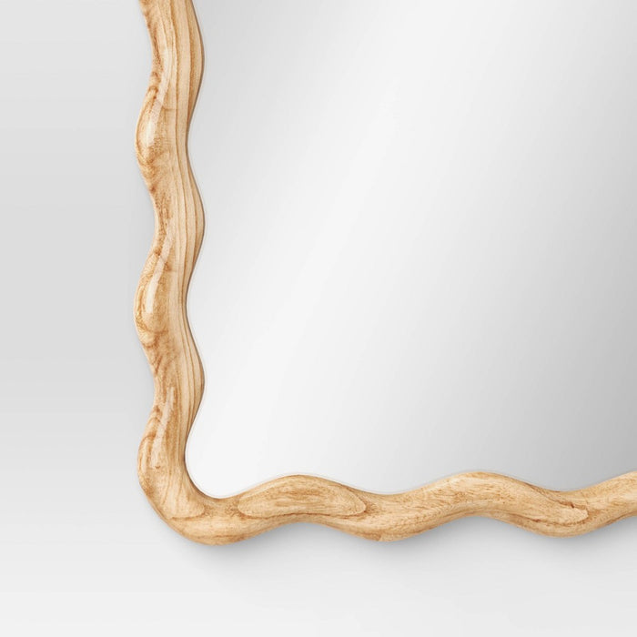 24"x 30" Scalloped Wall Mirror Natural Wood - Threshold: Modern Style, Rectangle Shape, Wood Frame, Wall Mount (LOCAL PICKUP ONLY)