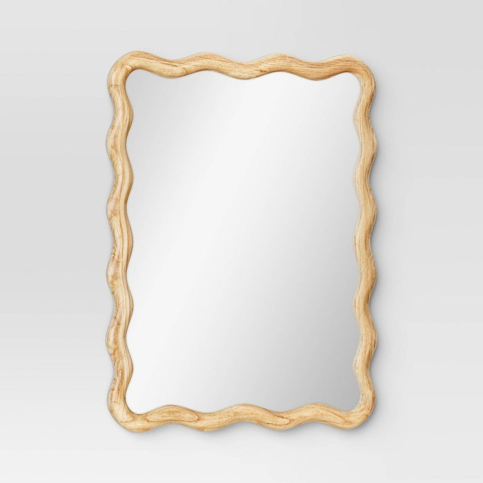 24"x 30" Scalloped Wall Mirror Natural Wood - Threshold: Modern Style, Rectangle Shape, Wood Frame, Wall Mount (LOCAL PICKUP ONLY)