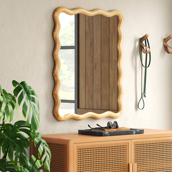 24"x 30" Scalloped Wall Mirror Natural Wood - Threshold: Modern Style, Rectangle Shape, Wood Frame, Wall Mount (LOCAL PICKUP ONLY)
