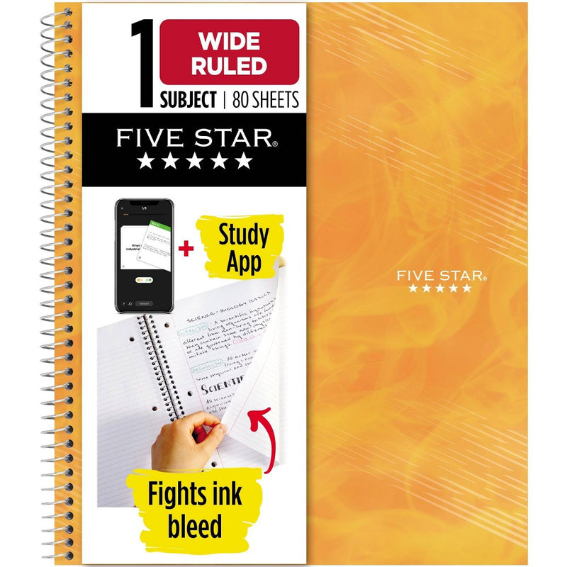 Five Star Active 1 Subject 80ct Wide Ruled Notebook Orange