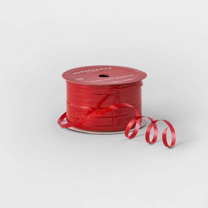 3/16" 'Happy Holidays' Curl Christmas Ribbon 110' Red - Wondershop